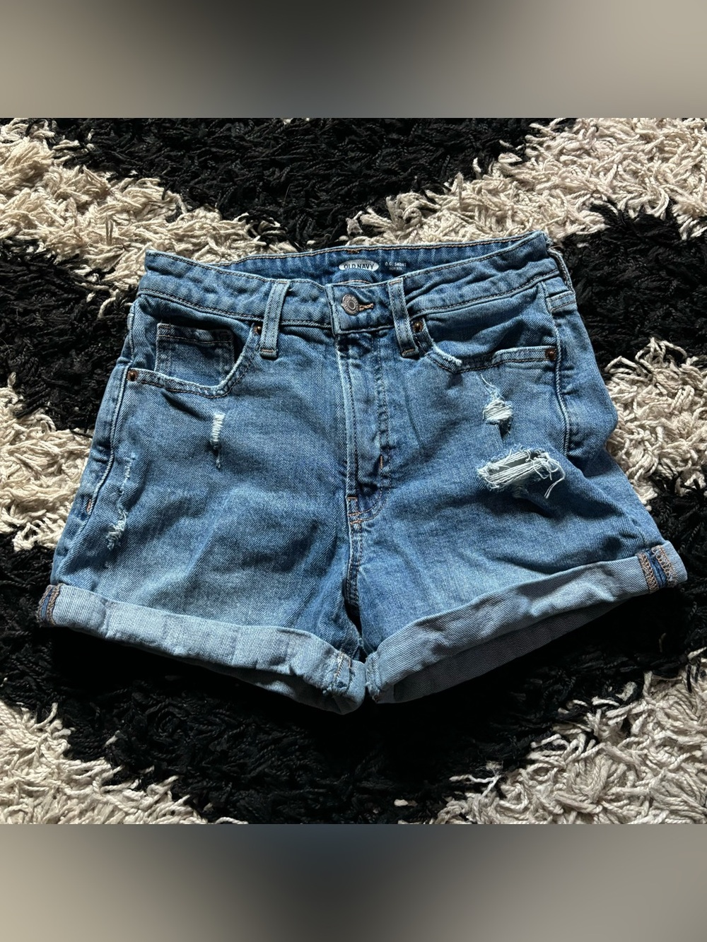 Old Navy O.G. Short High Rise Medium Wash Denim Distressed Cuffed Jean Shorts